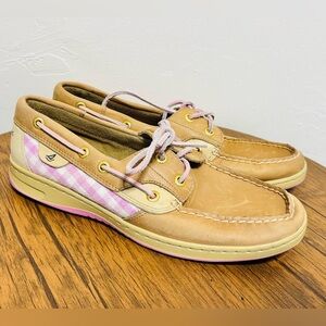 SPERRY TOP-SIDER Womens Boat Deck Shoes Flats Pink Leather Plaid Trim 8.5
